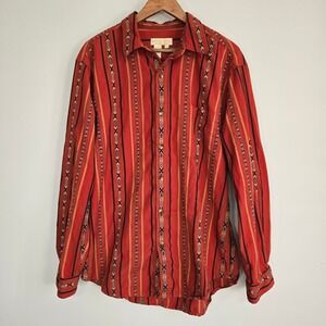 The Territory Ahead Shirt Mens Large Red Southwestern Striped Cotton Button Up